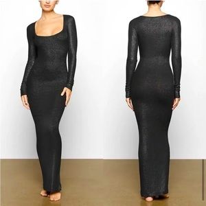 Skims Onyx Shimmer Soft Lounge Maxi Dress 🖤🪩